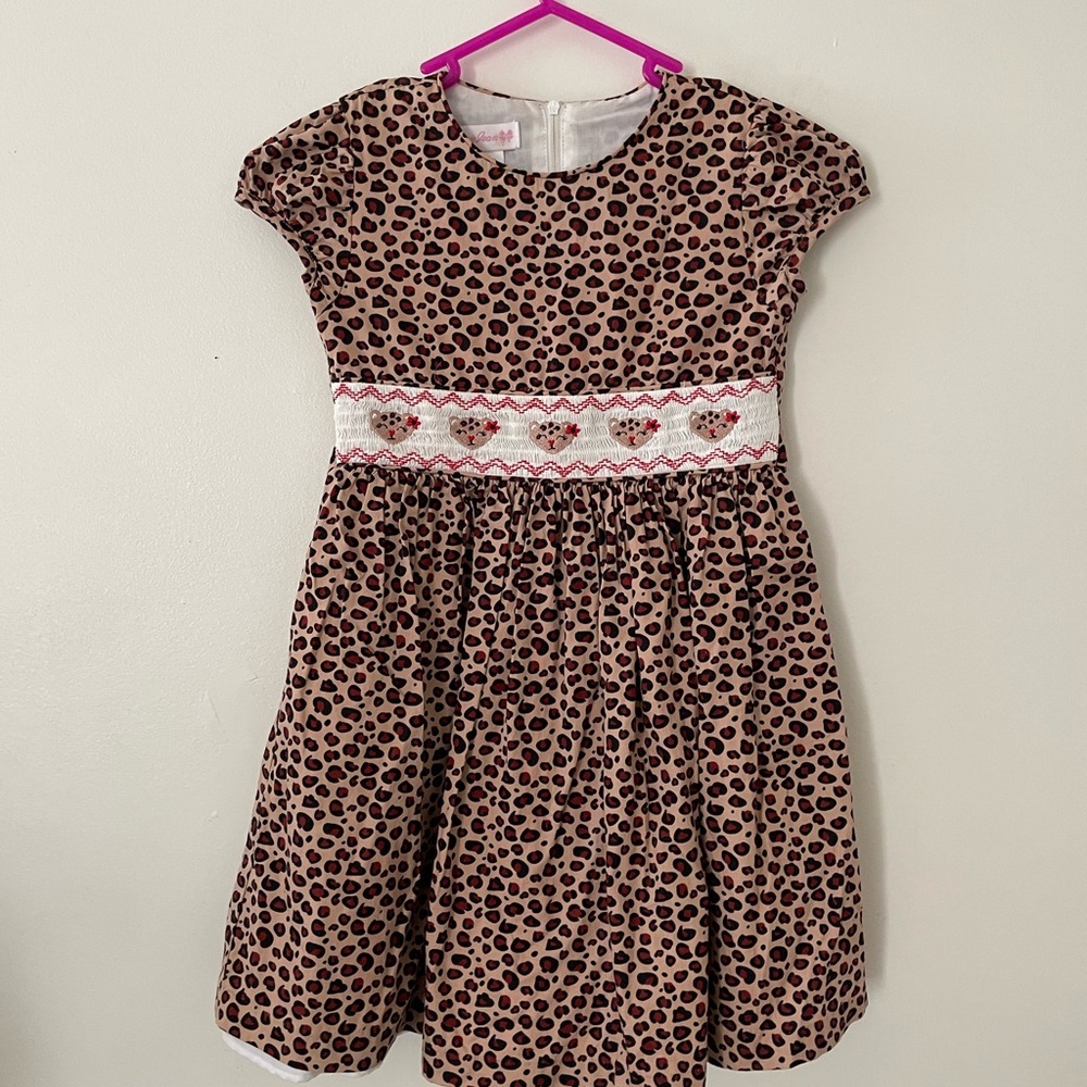 Bonnie Jean Leopard Print Smocked Waist Dress - Brown and Black